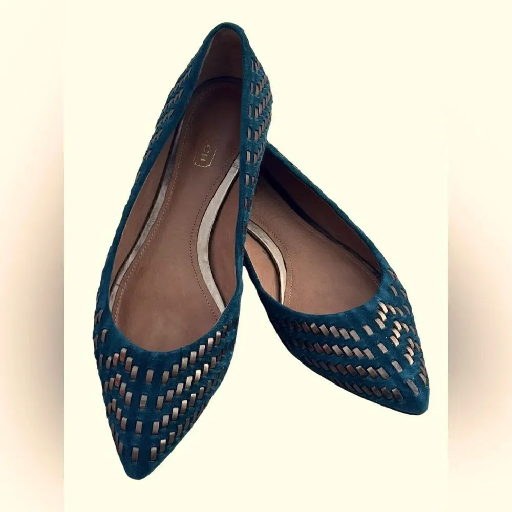 Coach Pointed Toe Woven Suede/Leather Ballet Flats Excellent Condition Size 6.5